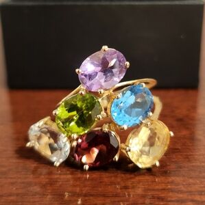 14kt Yellow Gold Ring, Blue & White Topaz, Citrine, Peridot, Garnet & Amethyst